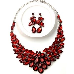 SEXY RED CRYSTALS STATEMENT NECKLACE EARRINGS